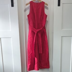 ANN TAYLOR Red Eyelet Sleeveless Full Midi Dress Size Small